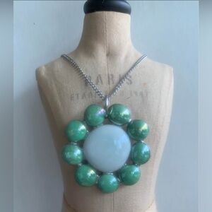 Vintage unique Green and White Flower Pendant Necklace